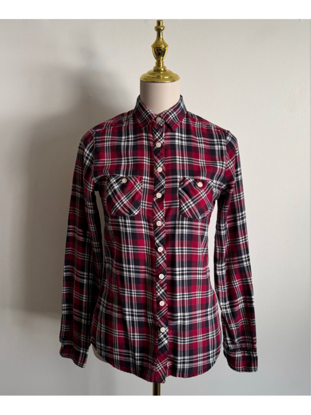 Women's Hot Topic Plaid Button Down Shirt Red Black Size XS